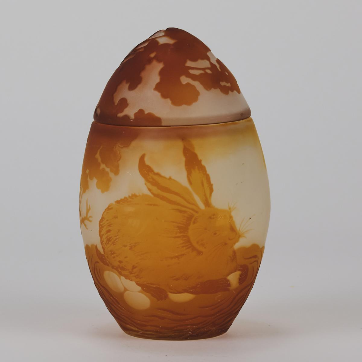Cameo Glass Vase entitled "Easter Egg Vase with Bunny" by Émile Gallé