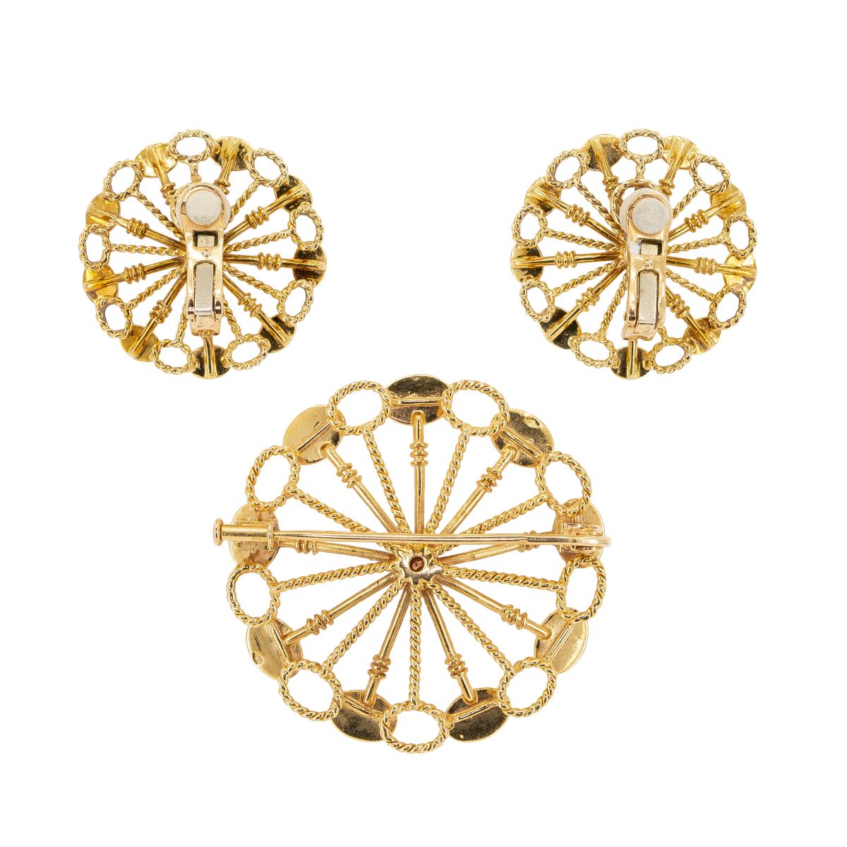 Brooch & Earrings 1960’s Golden Wheel Design