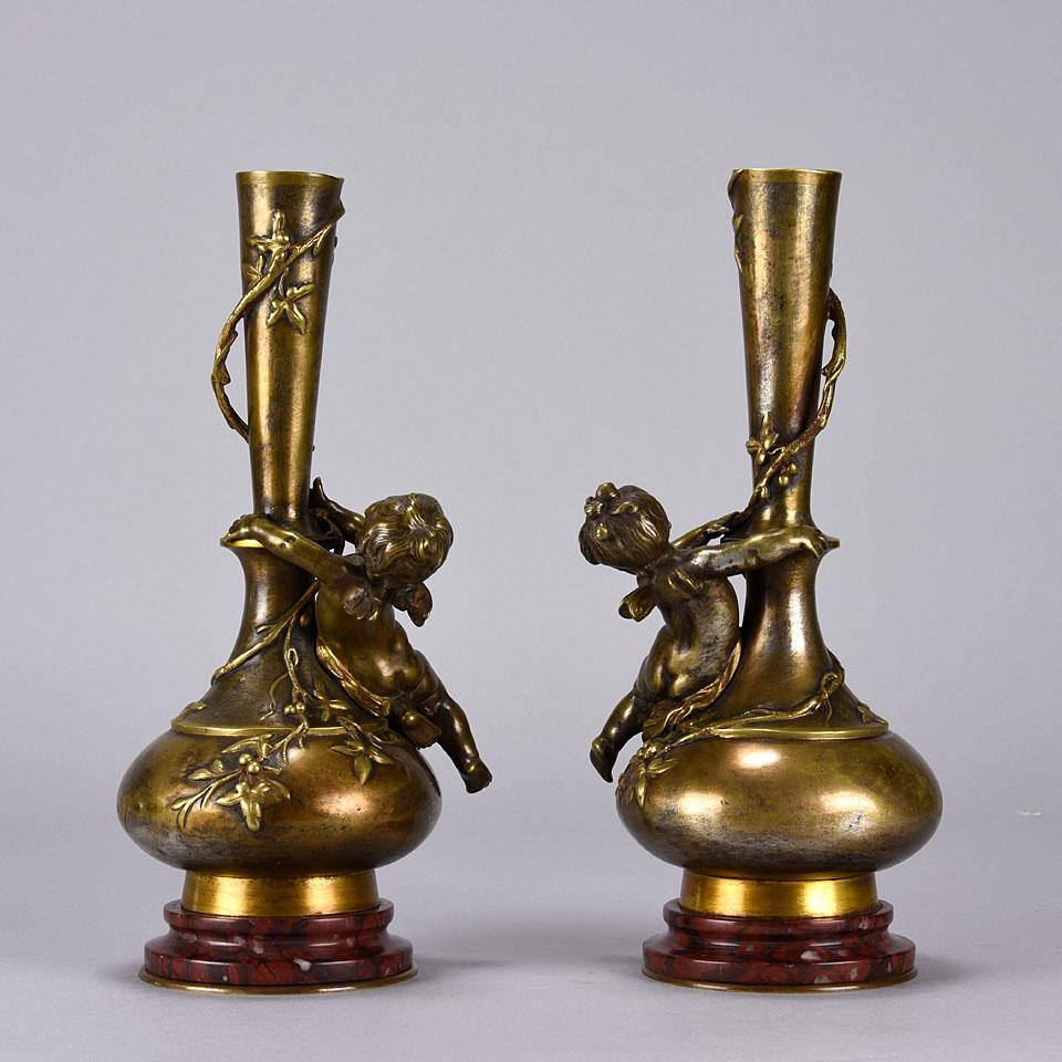 19th Century Art Nouveau Bronze Vase entitled "Putto Vases" by Auguste Moreau