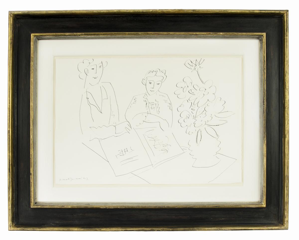 “Jeunes Filles et Fleurs” – A Henri Matisse ink drawing of two women and a vase of flowers