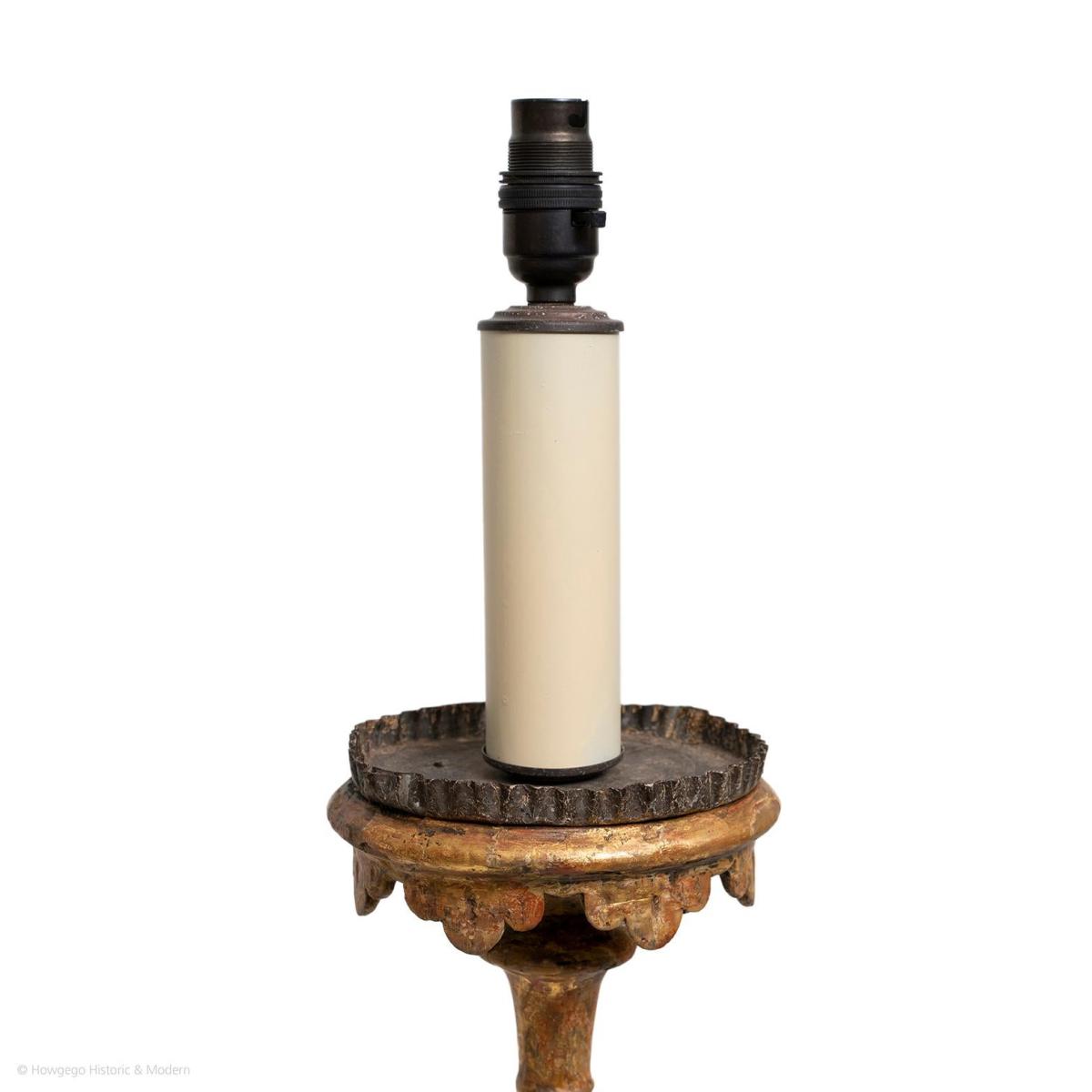 Gilded Italian Triform Candlestick Lamp