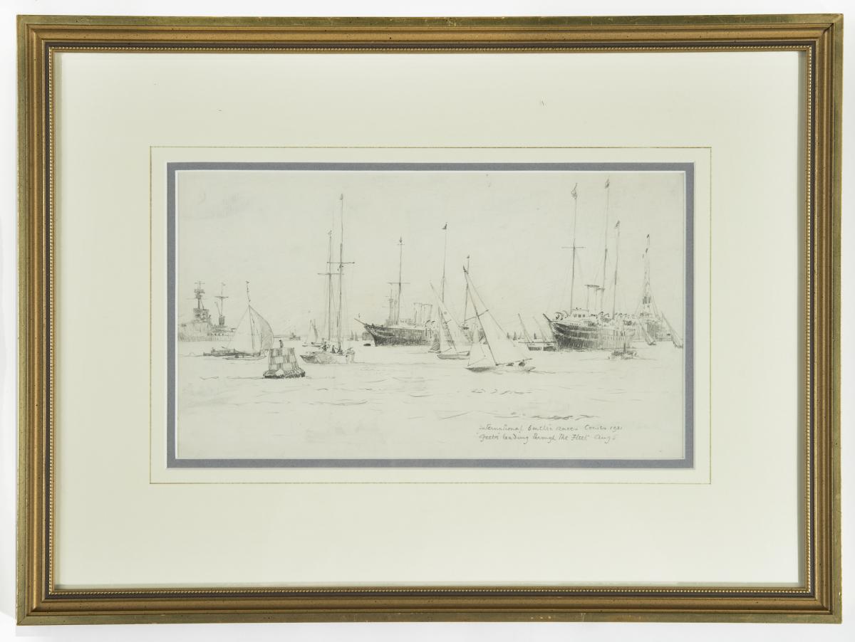 Two Norman Wilkinson drawings of the International Races, Cowes, 1921