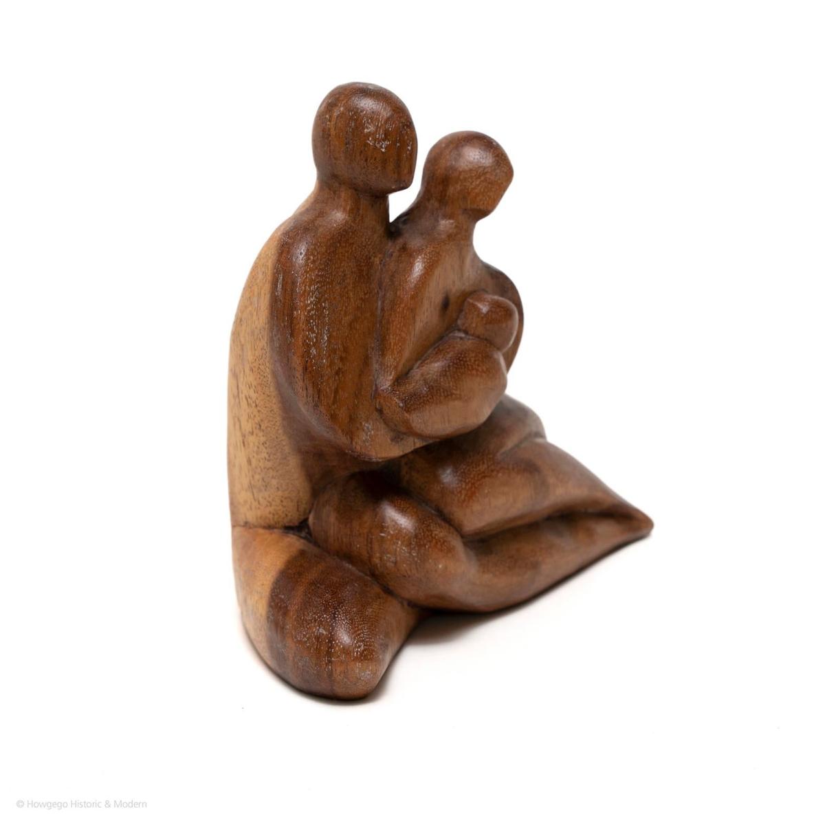 Father, Mother and Child Walnut Sculpture