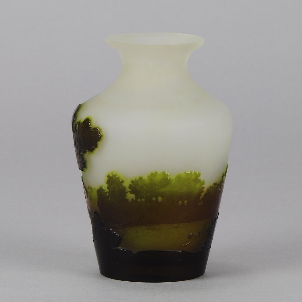 Art Nouveau Cameo Glass Vase entitled "Green Landscape Vase" by Emile Gallé