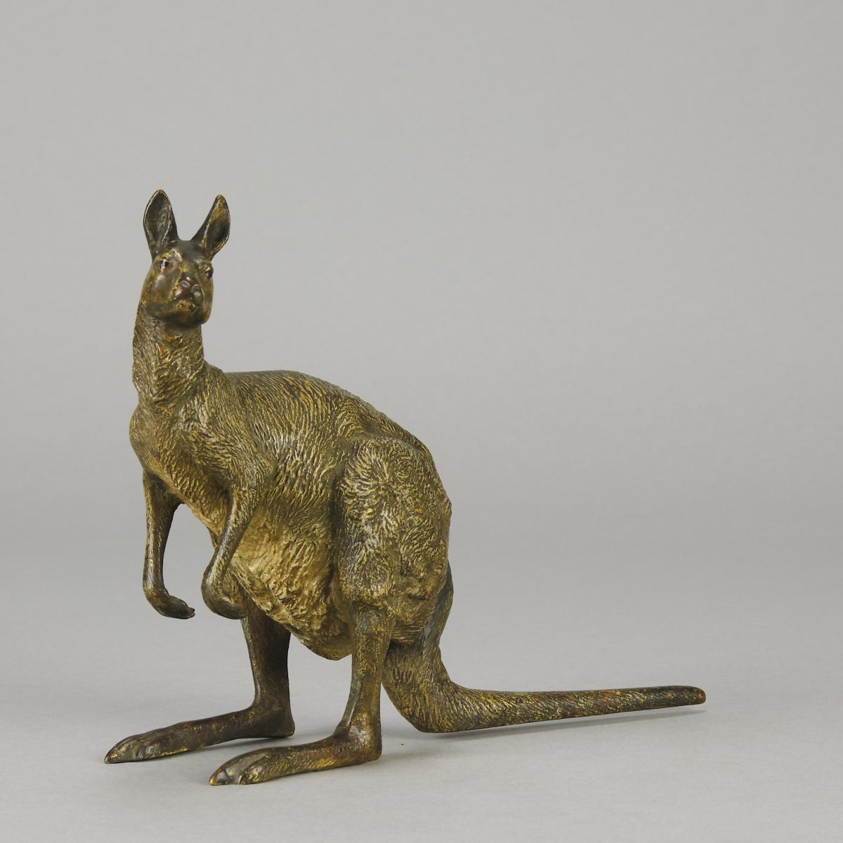 Early 20th Century Cold-Painted Austrian Bronze entitled "Kangaroo" by Franz Bergman