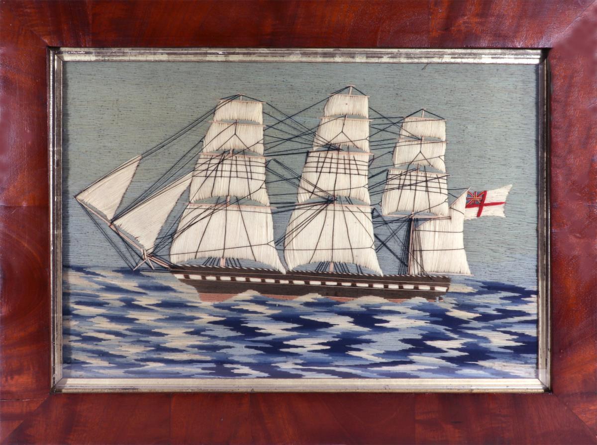 Sailor's Woolwork of Royal Navy on Checkerboard Sea