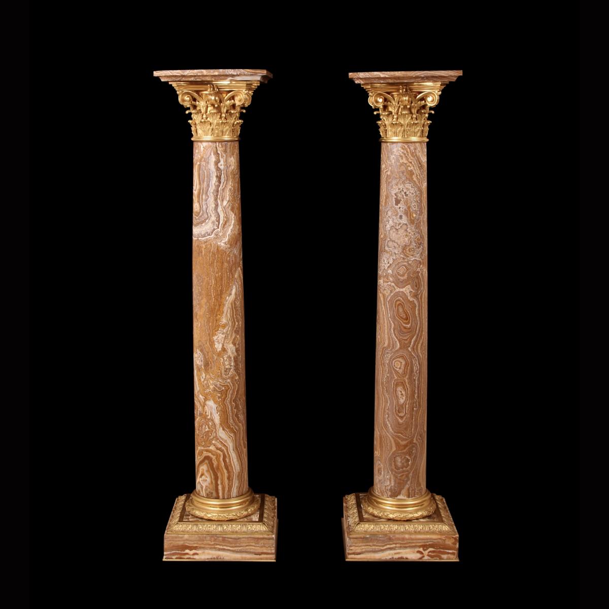 Pair of Alabastro Fiorito Pedestals manner of Gouthière for sale at Adrian Alan Ltd