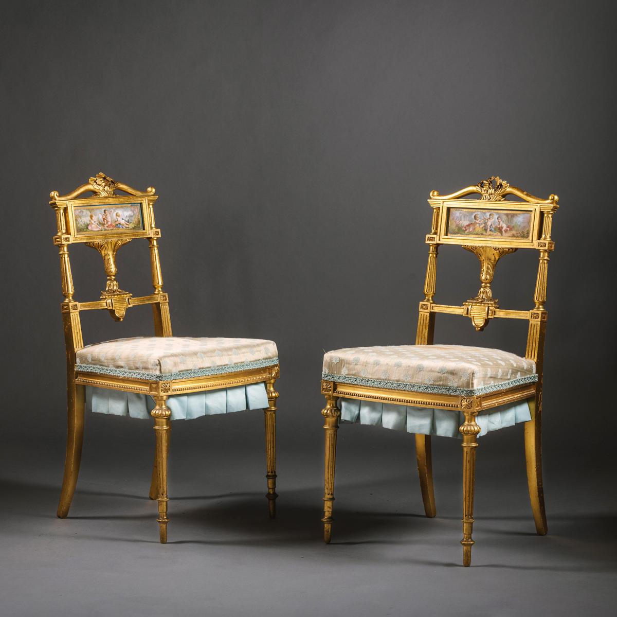 Sèvres-Style Porcelain Mounted Salon or Bedroom Chairs