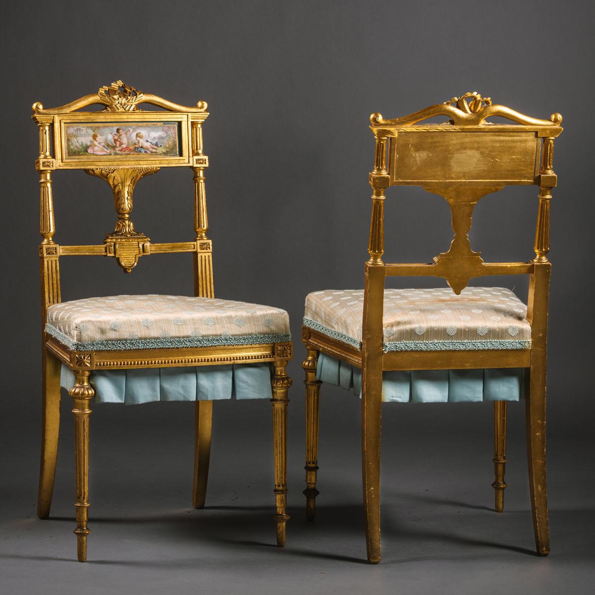 Sèvres-Style Porcelain Mounted Salon or Bedroom Chairs