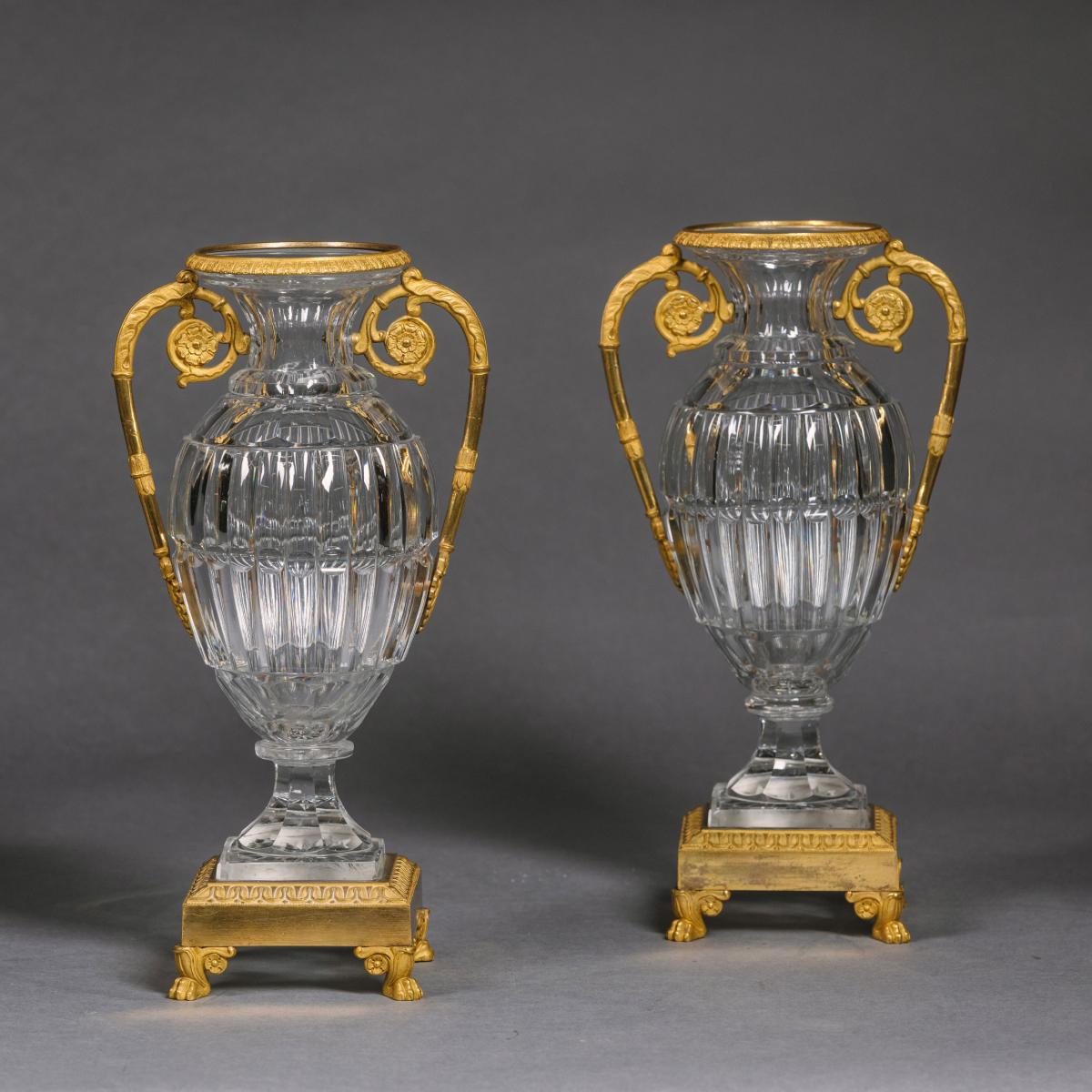A Pair of Charles X Gilt-Bronze Mounted Cut Crystal Glass Vases for sale at Adrian Alan Ltd