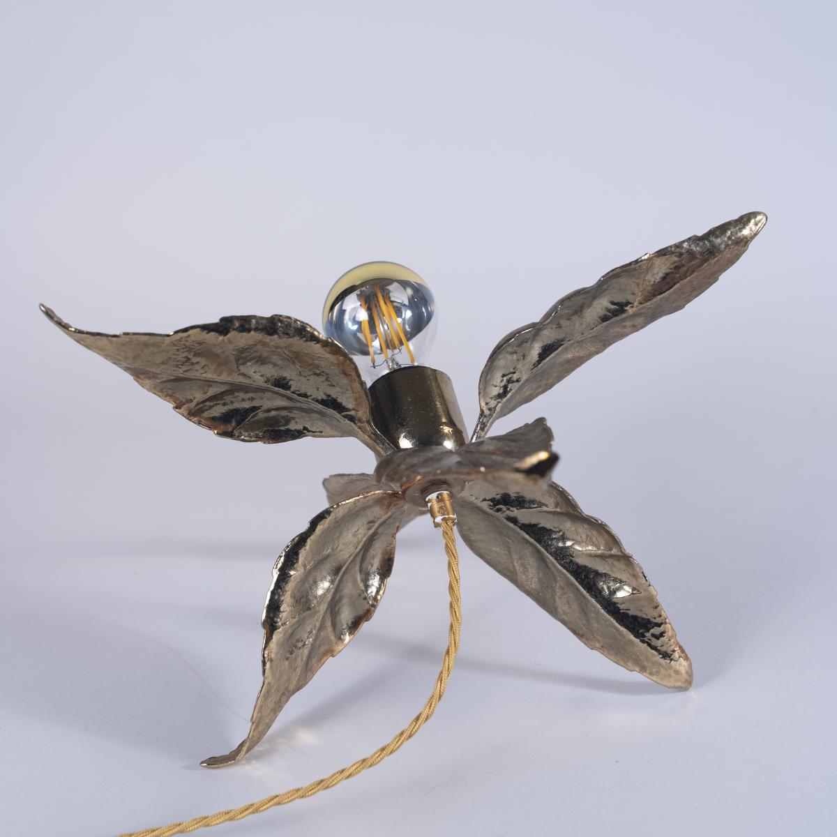 Striking Pair of Mid Century Gilt Metal Flower Shaped Lamps
