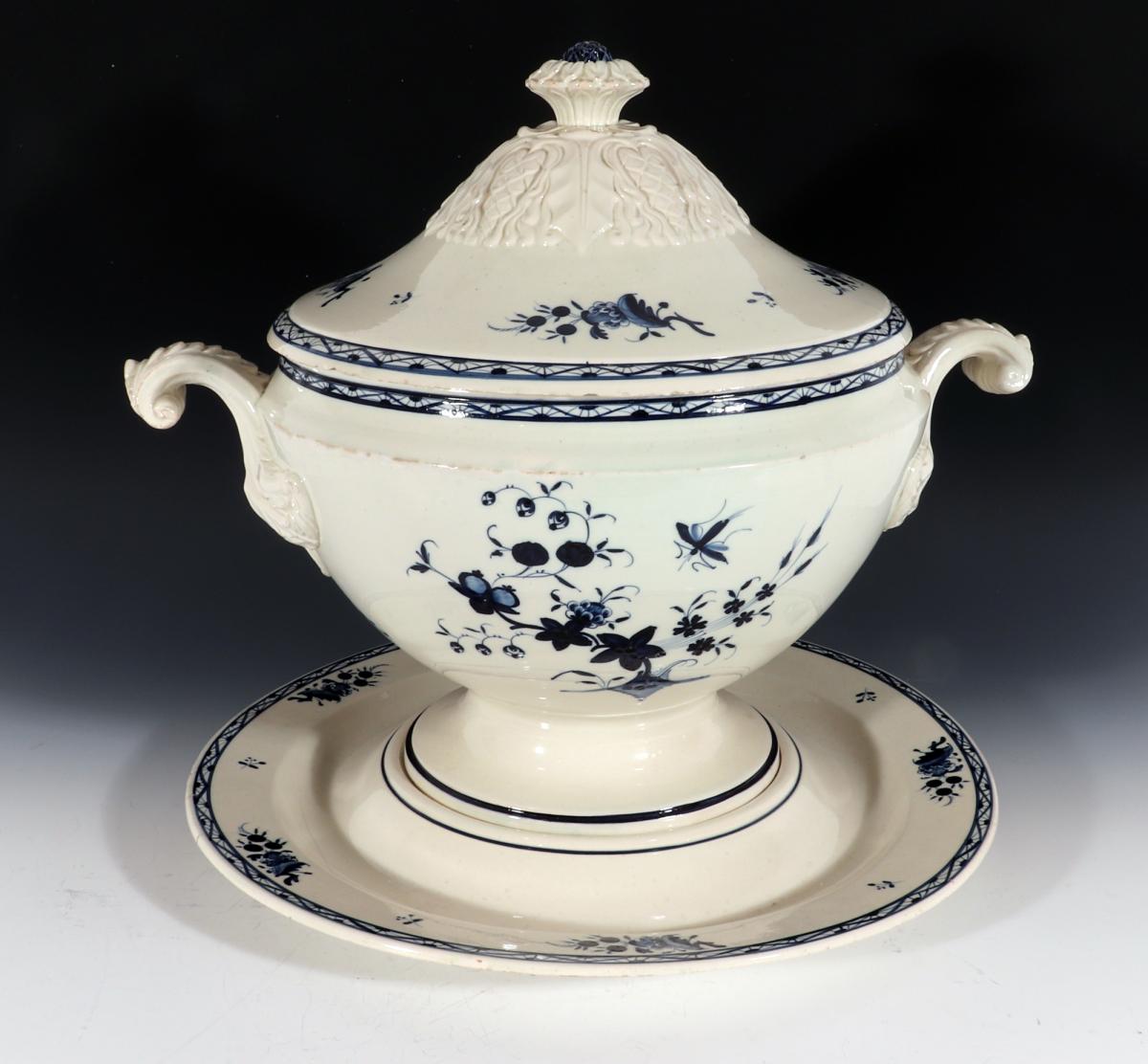 Continental Pottery Large Soup Tureen, Cover & Stand, Nimy Factory, Belgium, Early 19th Century.