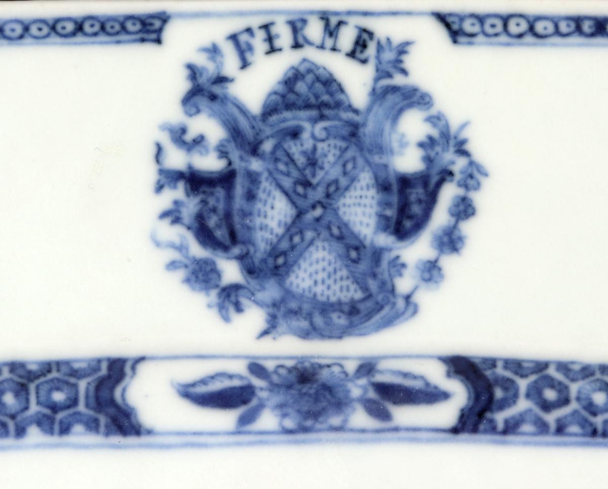 Chinese Export Underglaze Blue Armorial Porcelain Dish Arms of Dalrymple of Hailes, Motto- FIRME, Circa 1775.