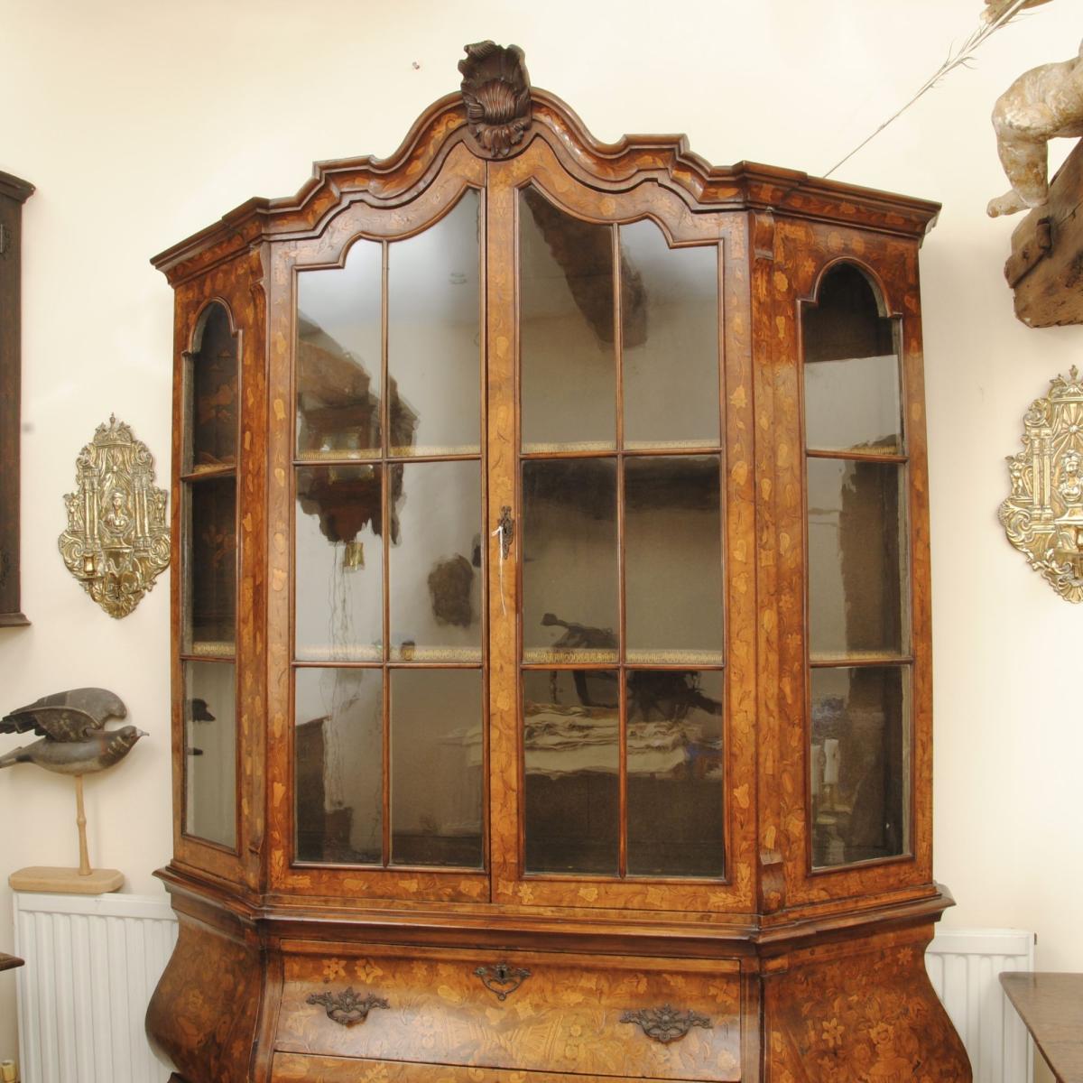 Fine Dutch Marquetry Display Cabinet
