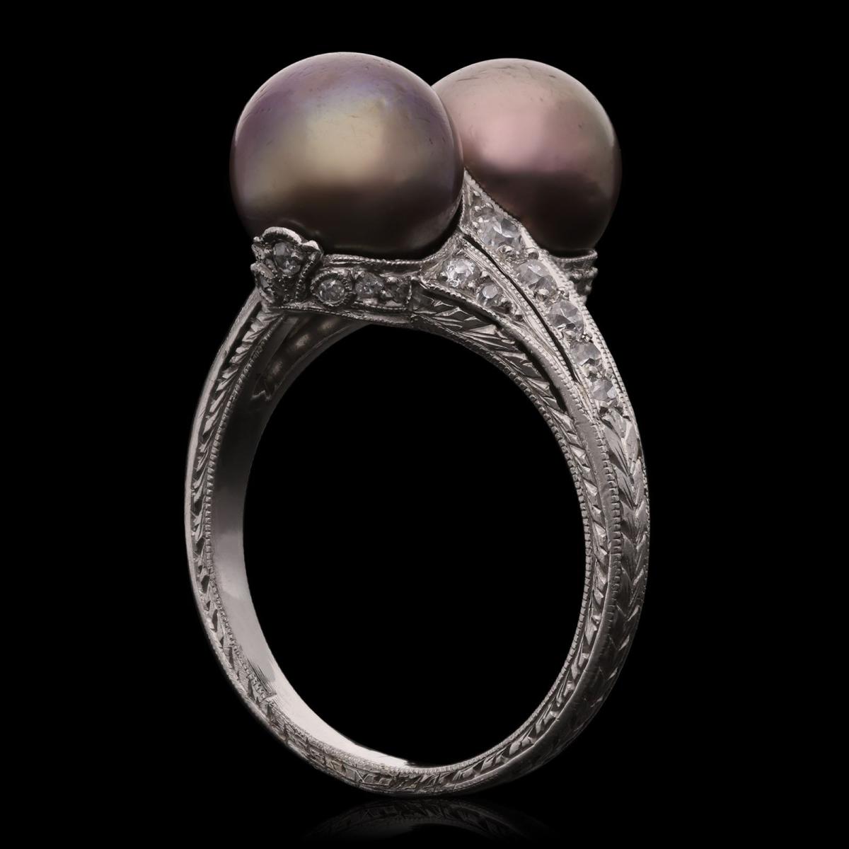 Edwardian Antique Natural Pearl And Diamond Ring In Platinum Circa 1910