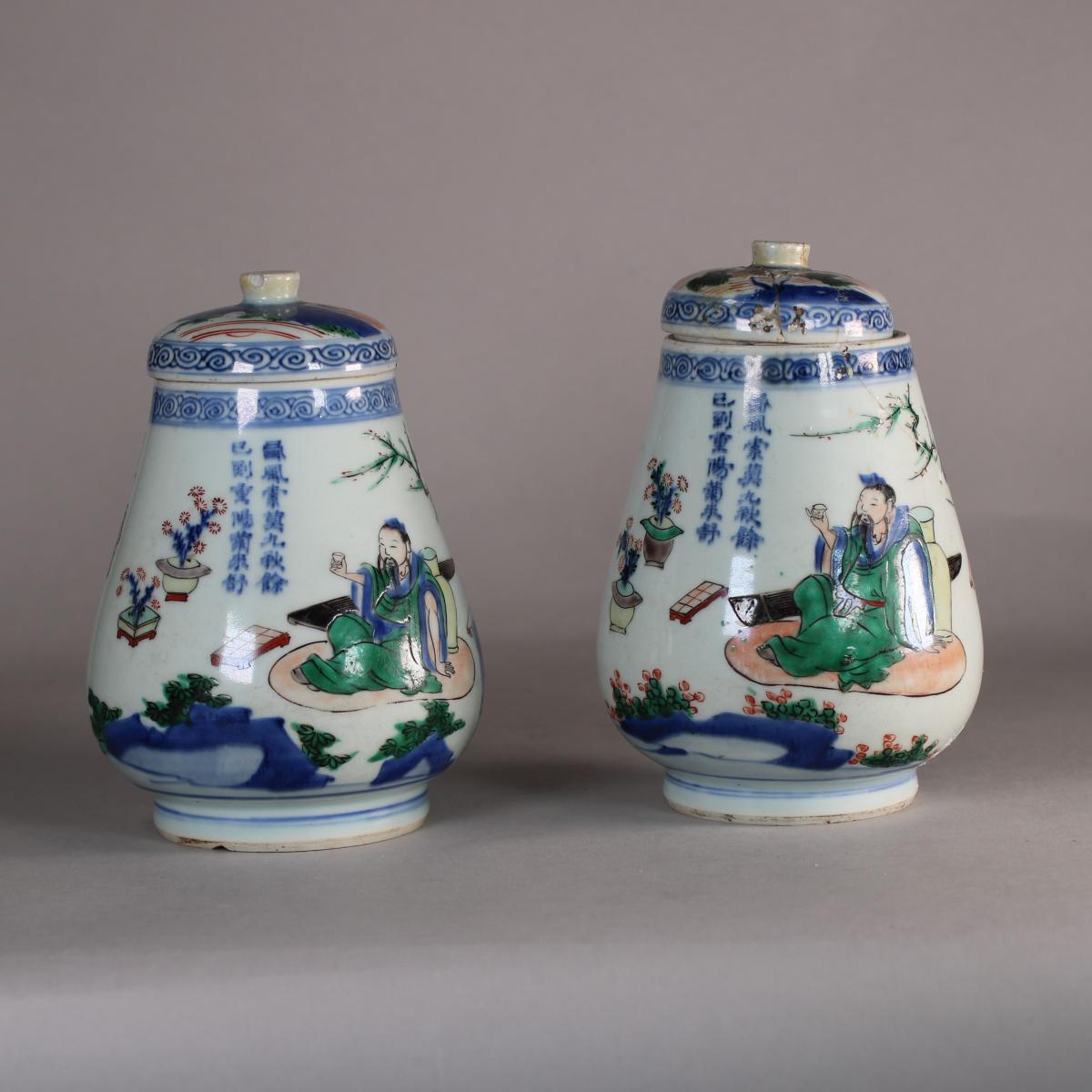 Pair of Chinese wucai polychrome vases