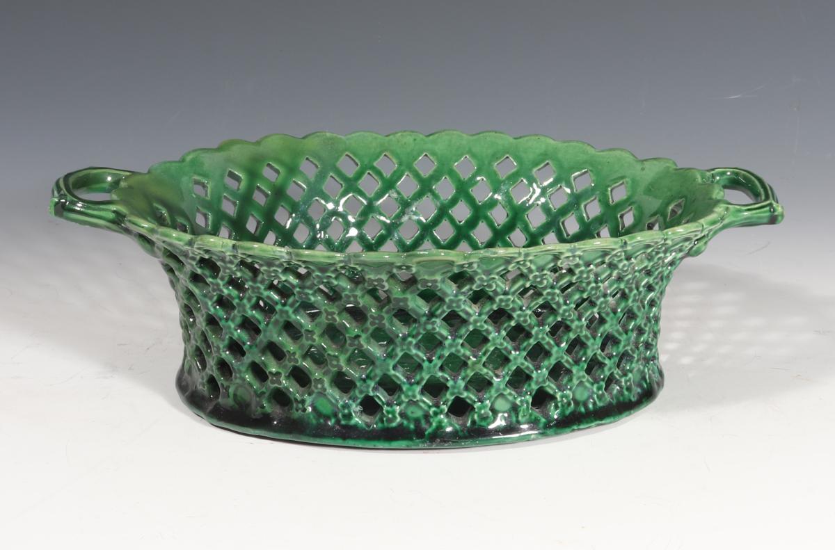 English Pottery Greenware Openwork Basket