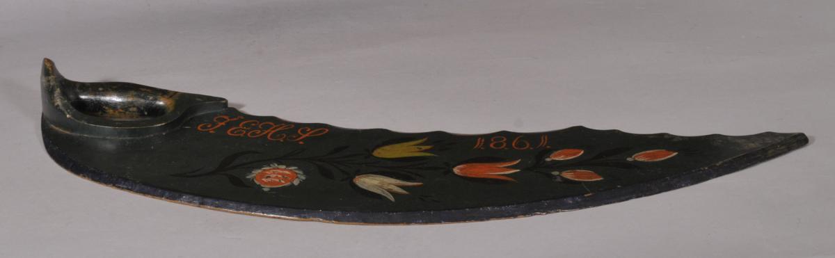 S/5542 Antique 19th Century Folk Art Decorated Scutching Knife