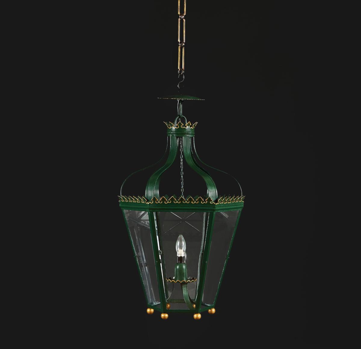 A Large 19th Century Green Tole Hanging Lantern