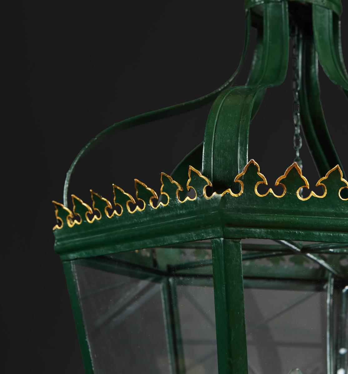 A Large 19th Century Green Tole Hanging Lantern