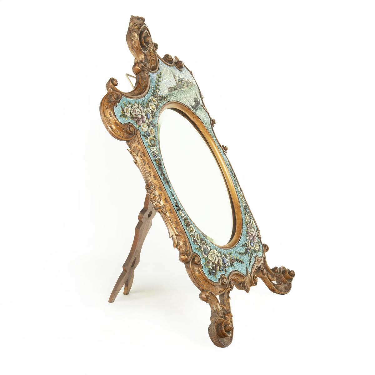 A delicate walnut easel dressing table mirror