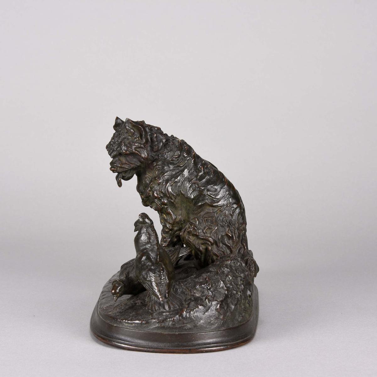 19th Century Animalier Bronze entitled "Chien et Pigeon" by Pierre Jules Mêne