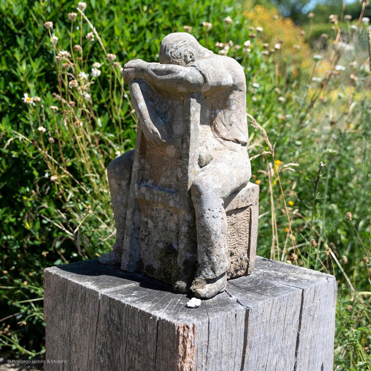 Mid Century Sandstone Thinker Sculpture