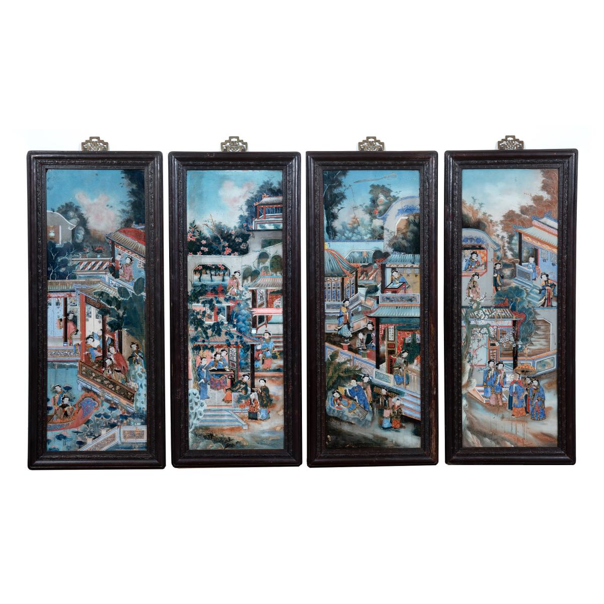 Four Chinese Reverse Glass Paintings
