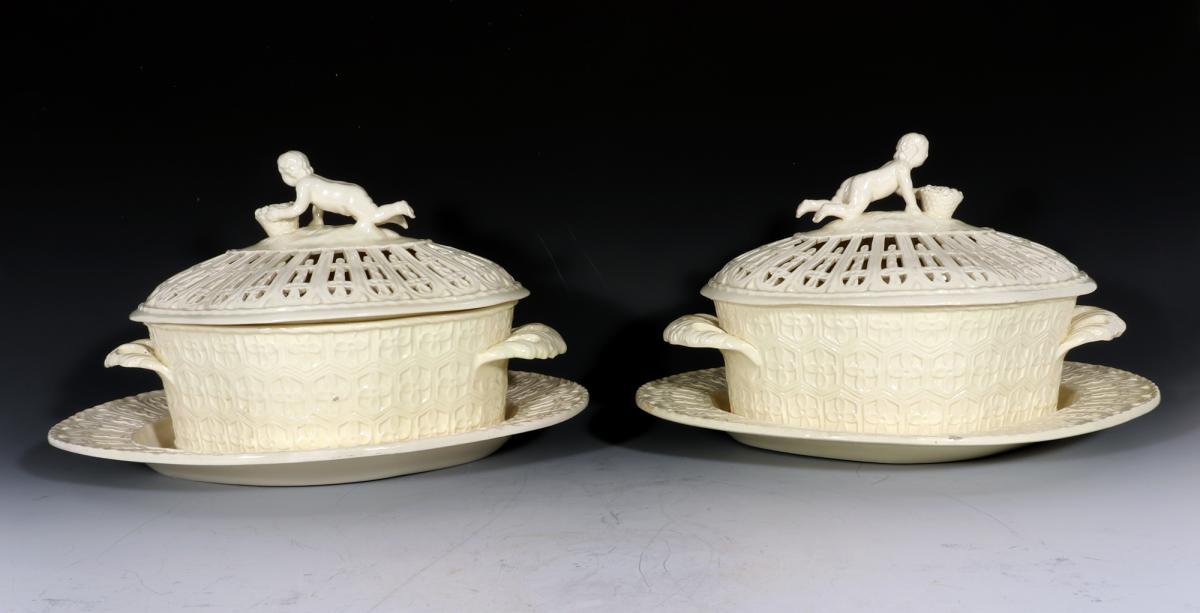 Creamware Chestnut Covered Baskets