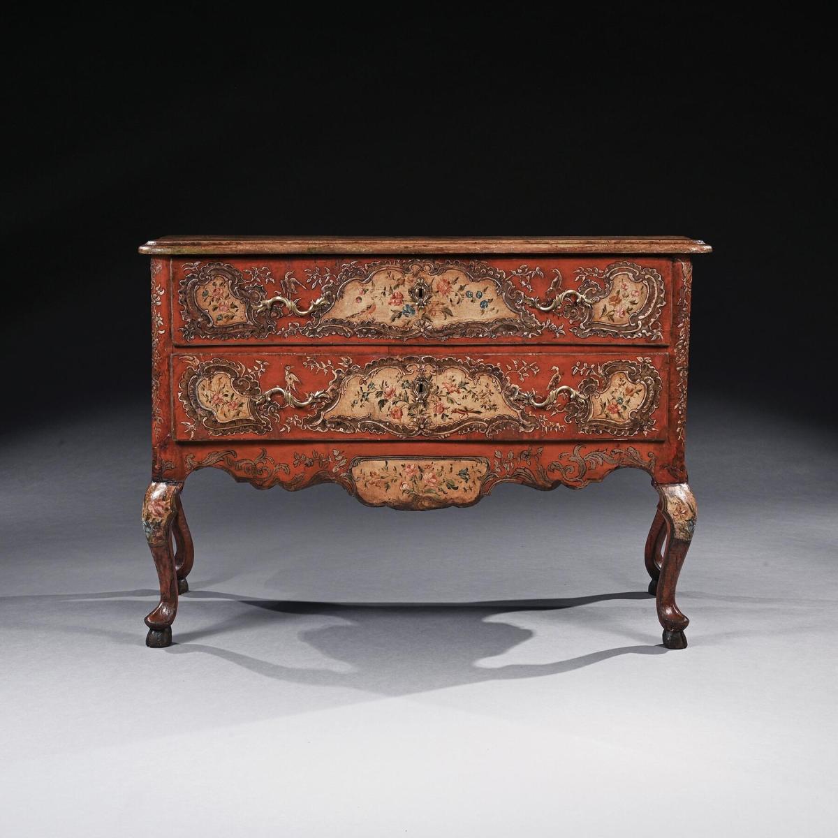 18th Century Sicilian Polychrome Painted Parcel Gilt Commode