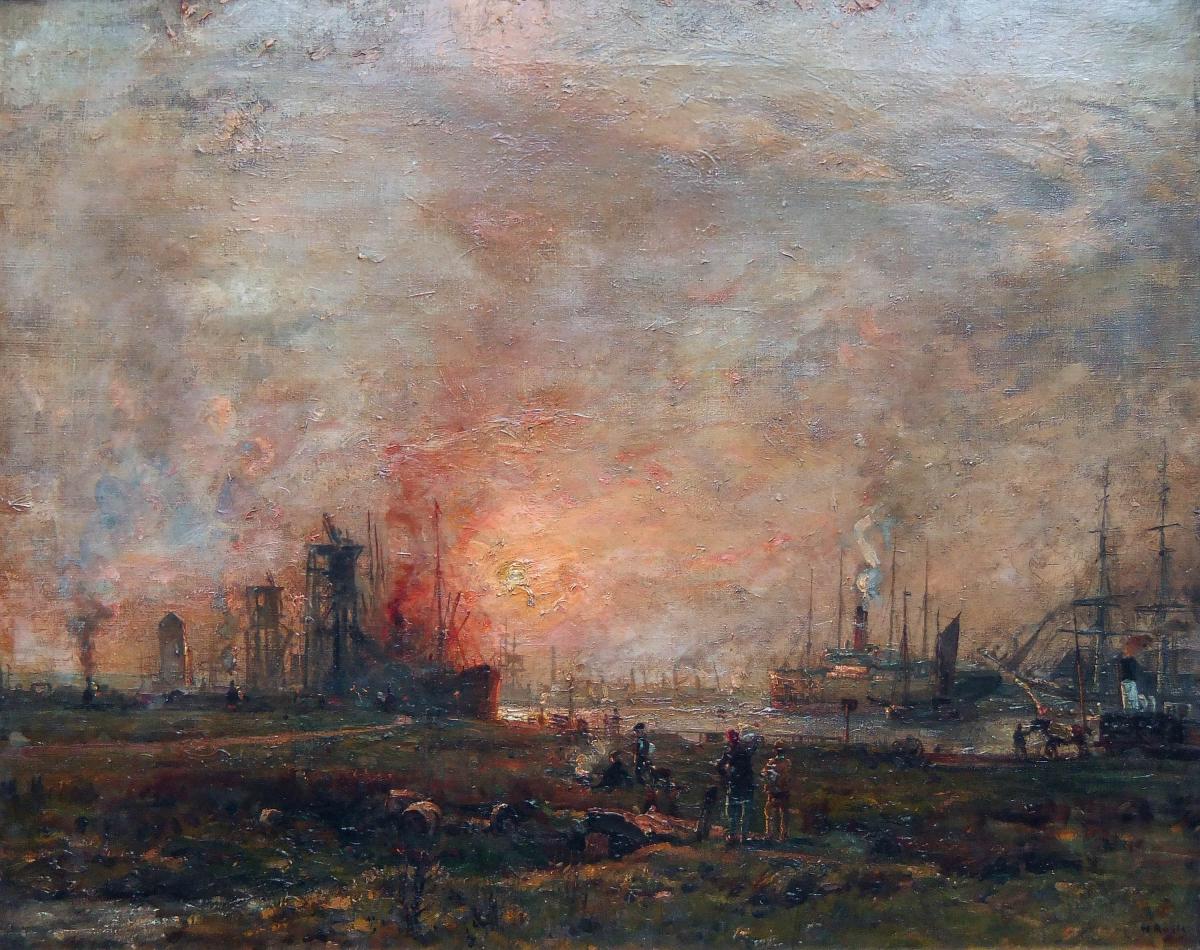 Herbert Royle oil painting landscape docks Liverpool