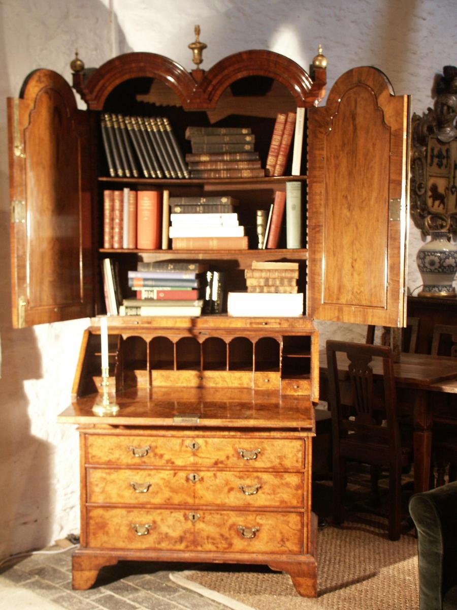 George I Burr Walnut Bureau Bookcase