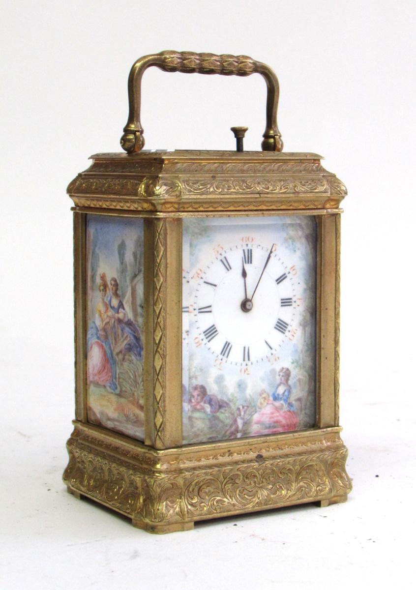 Alfred Baveux miniature panelled carriage clock