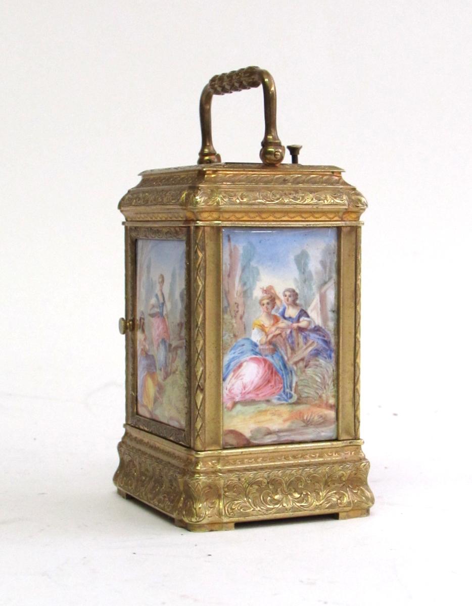Alfred Baveux miniature panelled carriage clock left  panel 