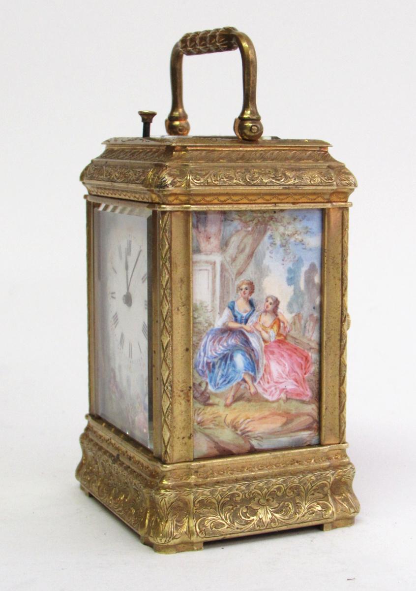 Alfred Baveux miniature panelled carriage clock right panel