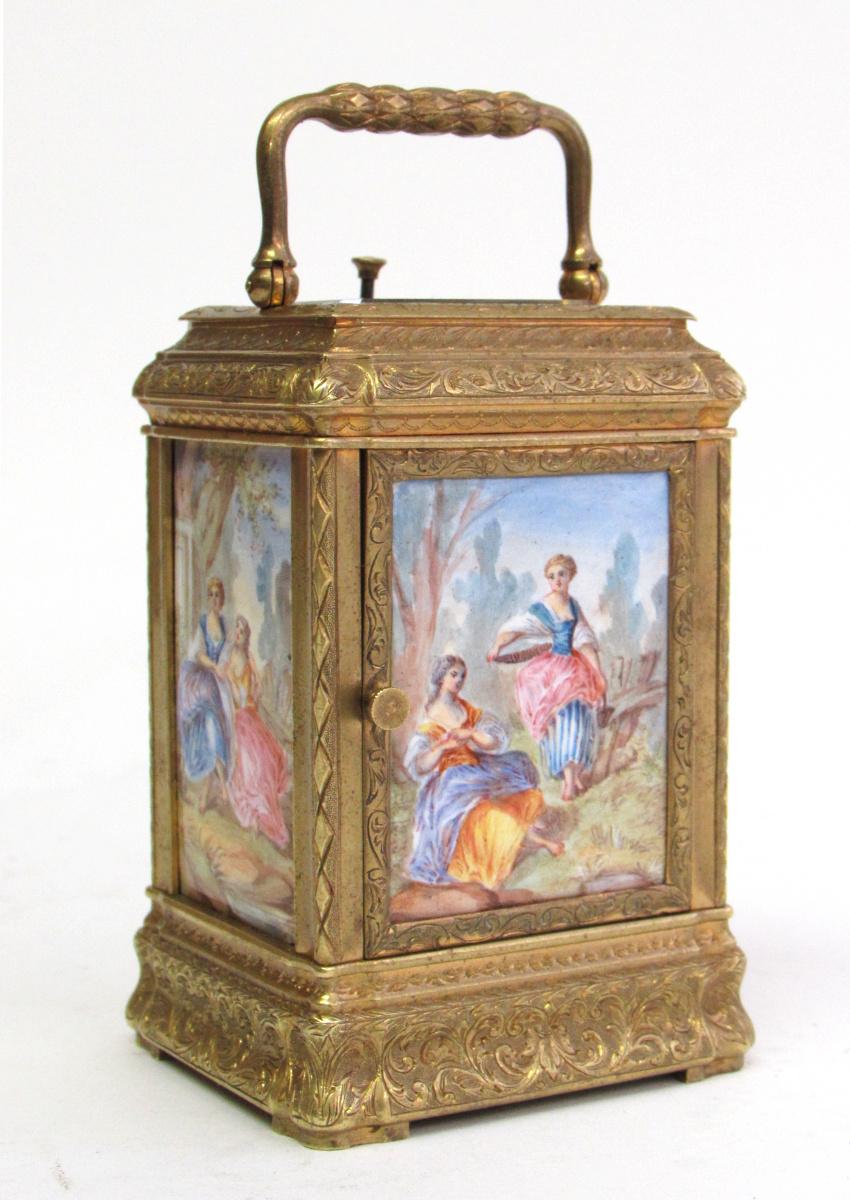 Alfred Baveux miniature panelled carriage clock rear