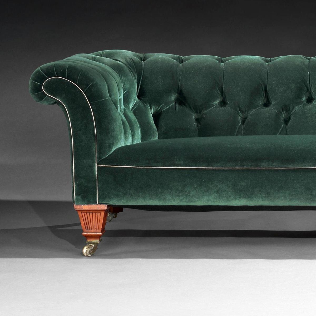 Victorian Chesterfield Sofa Upholstered in a Green Velvet