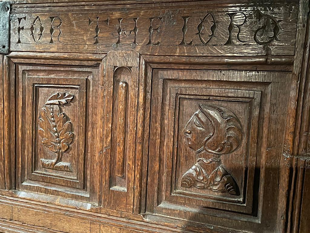 A Rare Henry VIII Oak Inscribed Panelled Chest. English. Circa 1530