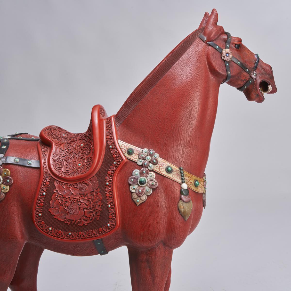 A very large late 19th/early 20th century Chinese lacquer horse (Red Hare)