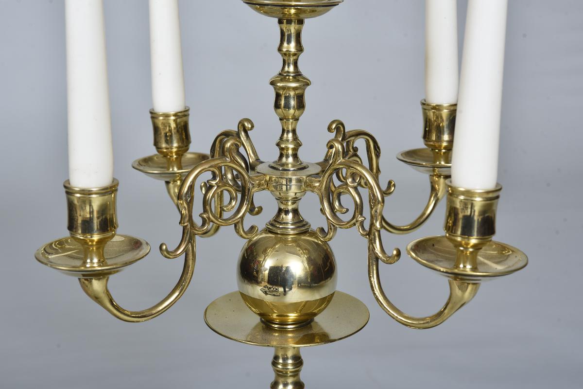 Late 19th century Brass four branch candelabra