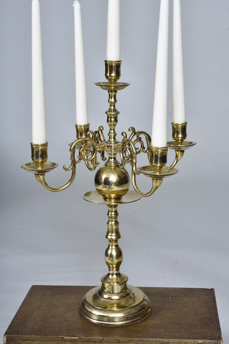 Late 19th century Brass four branch candelabra