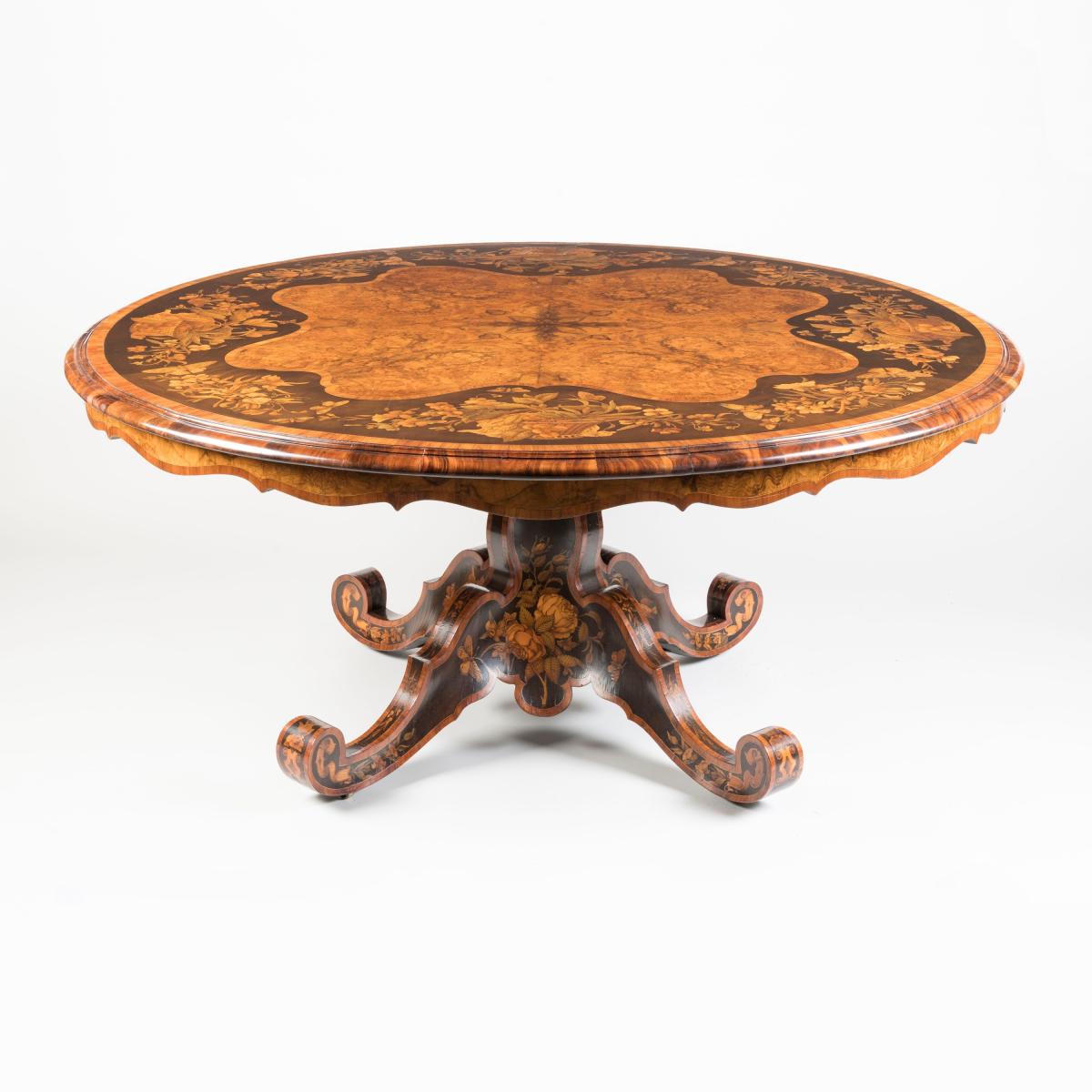 Burr Walnut and Marquetry Centre Table