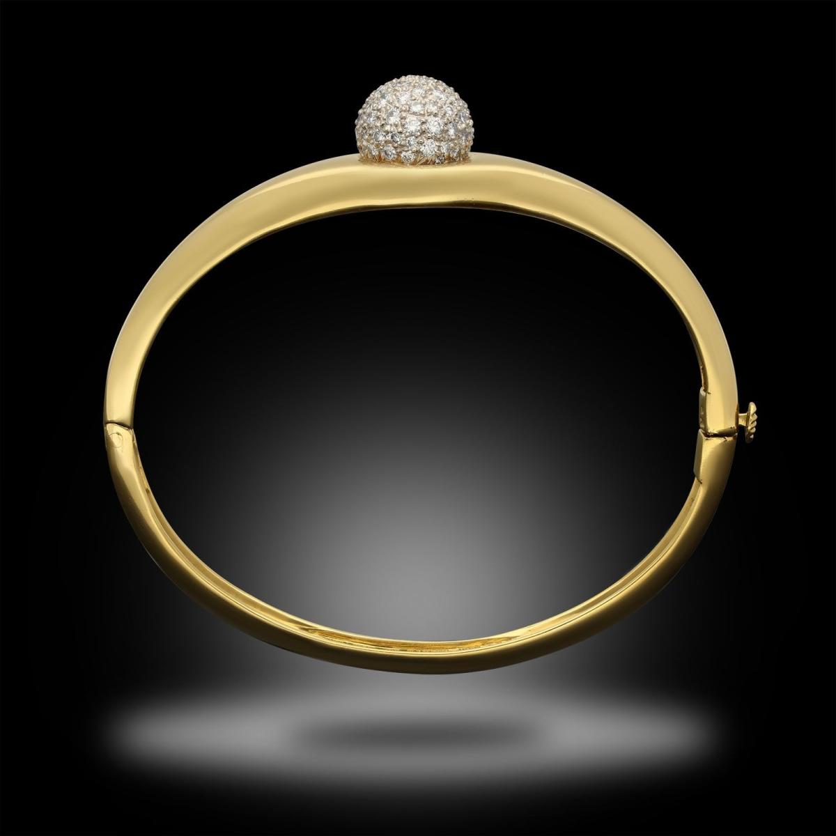 Tiffany Paloma Picasso Gold Bangle With Pavé Diamond Sphere