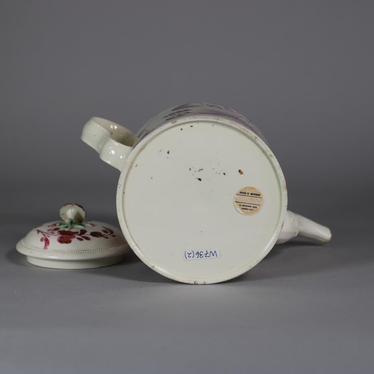 Base and lid of Leeds creamware teapot