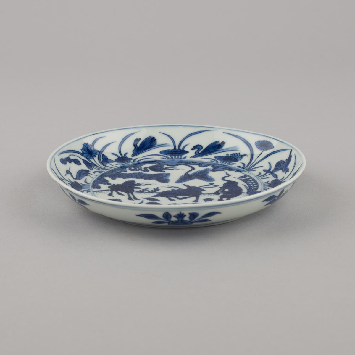 Chinese imperial porcelain blue and white small saucer dish