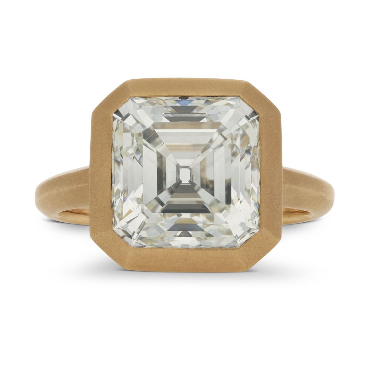 Hancocks 5.06ct Antique Asscher Cut Diamond In A Brushed Rose Gold Solitaire Ring