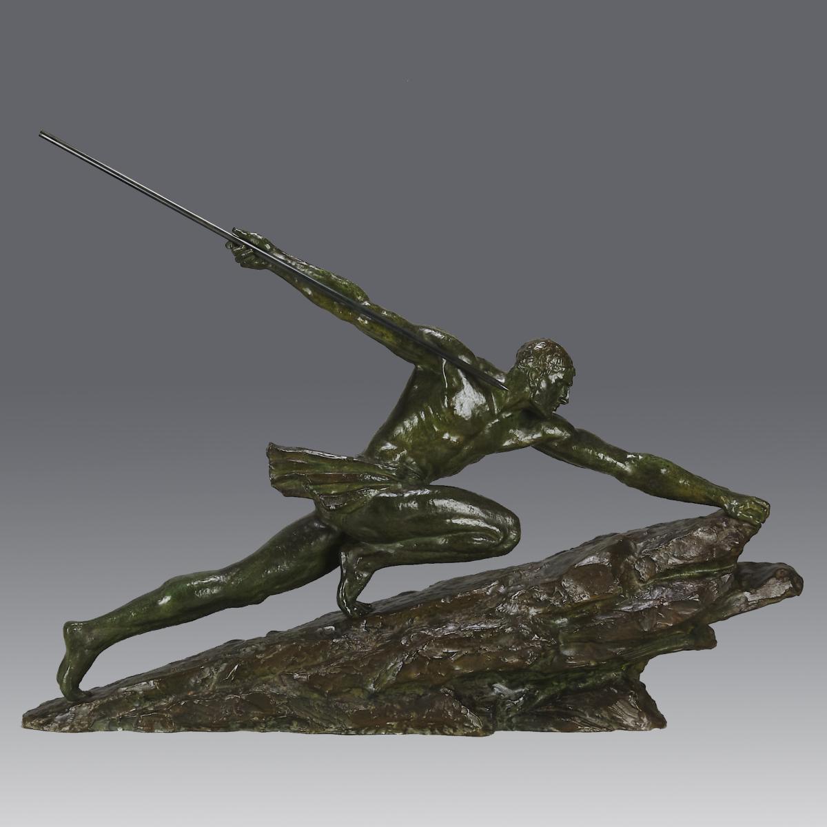 Early 20th Century Iconic Bronze Sculpture entitled "Athlete with Spear" by Pierre le Faguays