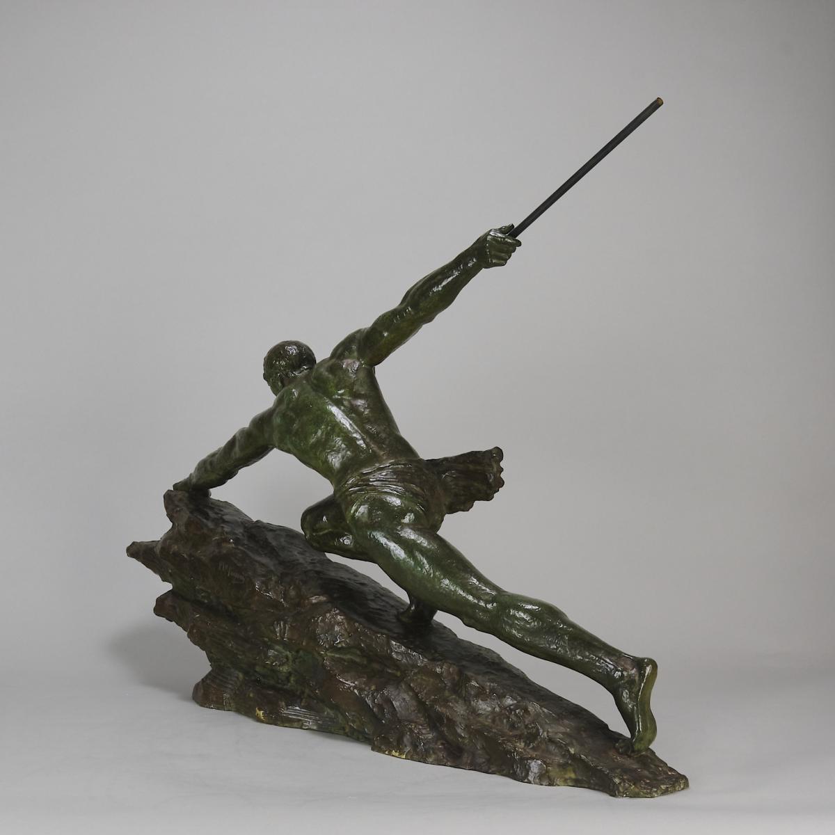 Early 20th Century Iconic Bronze Sculpture entitled "Athlete with Spear" by Pierre le Faguays