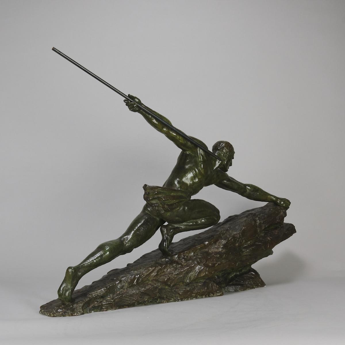 Early 20th Century Iconic Bronze Sculpture entitled "Athlete with Spear" by Pierre le Faguays