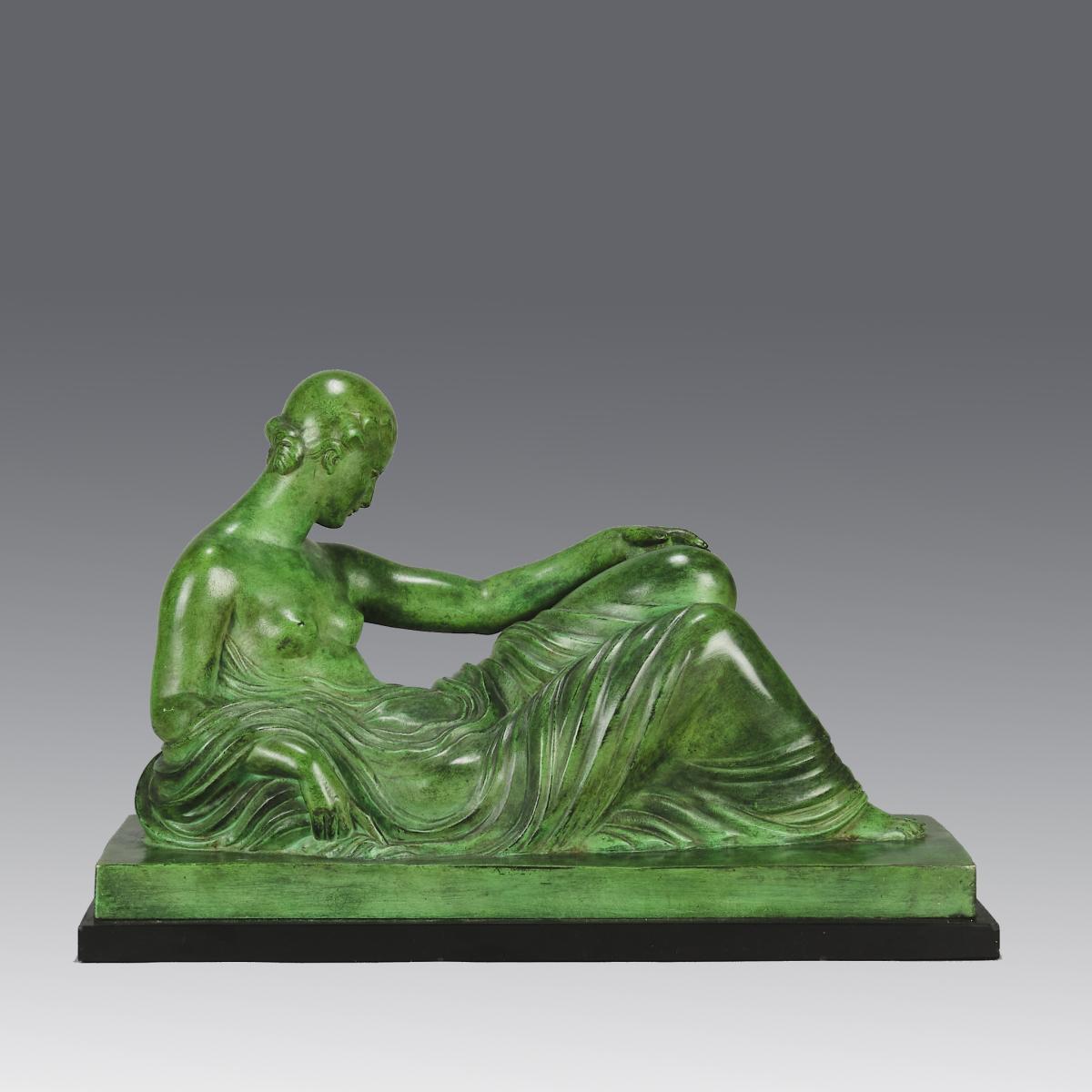 Early 20th Century Patinated Bronze entitled "Femme Allongée" by Gaston Béguin